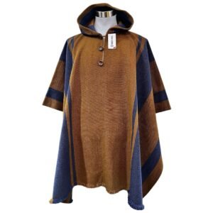 Poncho Artesanal de lana | con capucha | modelo Del Valle | hecho en Chile