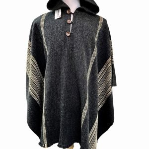 Poncho artesanal de lana | con capucha | Modelo Del Valle | Hecho en Chile