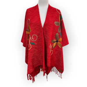 Ruana artesanal de lana | bordada |confeccionada en telar | Diseño único Chileno