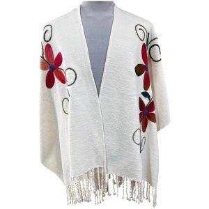 Ruana artesanal de lana | bordada |confeccionada en telar | Diseño único Chileno