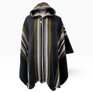 Poncho artesanal modelo Cordillera doble | con capucha | tejido con lana de oveja
