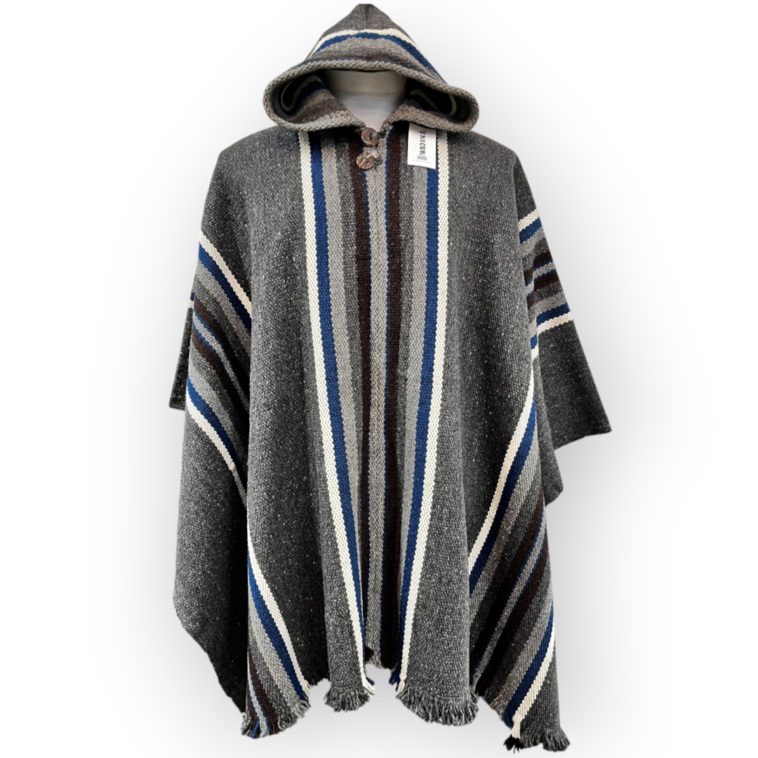 Poncho artesanal modelo Cordillera doble | con capucha | tejido con lana de oveja